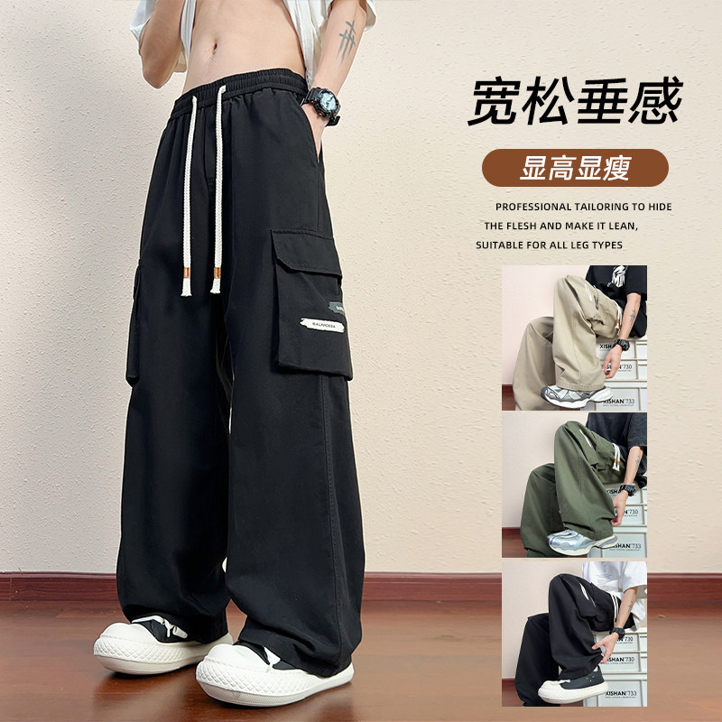 夏季大口袋休闲裤男士美式潮牌工装裤宽松直筒阔腿裤子K2711-P52图片