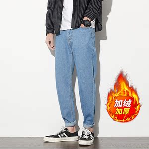 2020冬季加绒加厚牛仔裤男直筒坠感潮牌宽松阔腿休闲K8001-P50图片