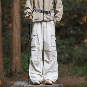 夏季新款工装裤子男宽松褶皱阔腿一裤两穿潮牌休闲长裤K2701-P40图片