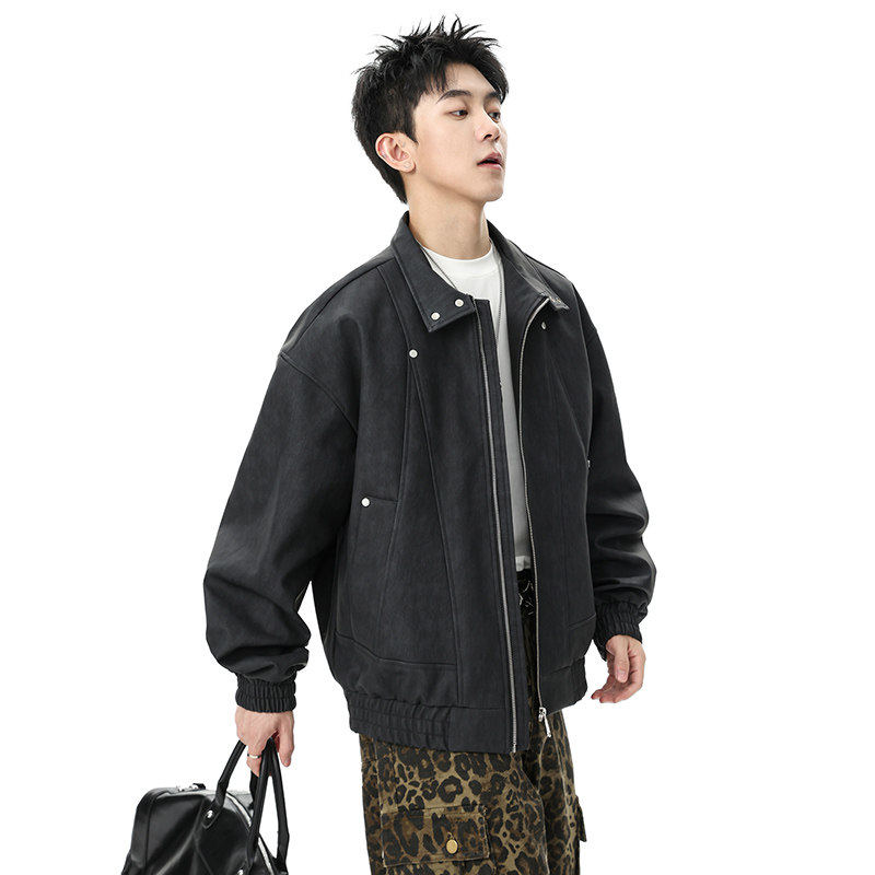 美式复古仿皮衣夹克男秋季潮流痞帅宽松外套青少年上衣Q5552-P75，男装夹克，星座610（原A335）