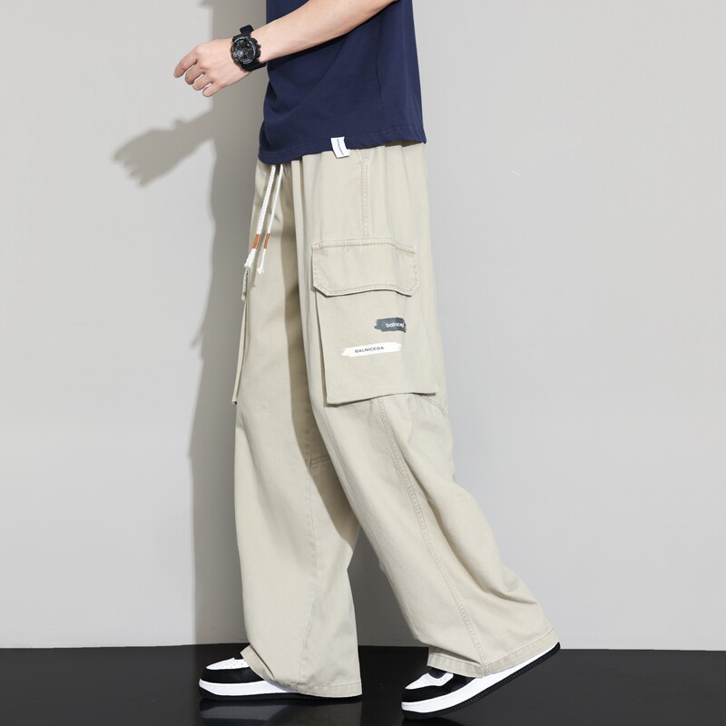夏季新款宽松直筒阔腿裤男百搭工装抽绳纯棉休闲长裤子K2711-P52,男装工装外套,星座610（原A335）