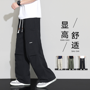 工装裤子男春季新款宽松直筒裤拼接褶皱美式潮牌伞兵裤K2715-P50图片