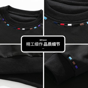 潮牌美式字母刺绣圆领卫衣男复古宽松重磅百搭套头上衣Q5572-P40图片