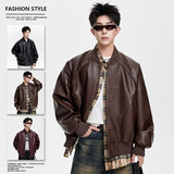 2025秋新款皮衣时尚百搭休闲宽松PU棒球领夹克外套JS5619-P90，男装夹克，星座610（原A335）