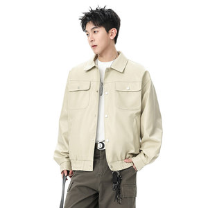 男秋季薄款宽松翻领2025新款皮夹克韩系潮流痞帅机车服Q5553-P75图片