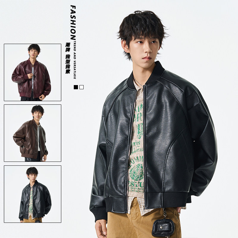 男士复古立领PU皮夹克2025秋季新款潮流通勤宽松皮衣JS5619-P90,男装夹克,星座610（原A335）