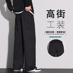 纯棉工装裤男春季潮牌直筒宽松美式高街休闲运动阔腿裤K6650-P60图片