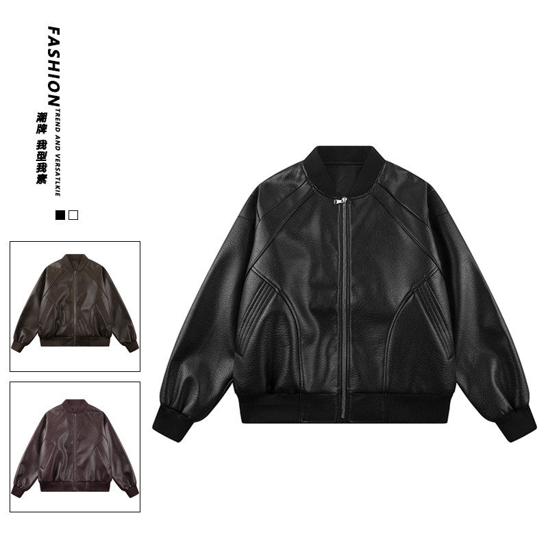 美式嘻哈PU皮机车服外套男潮牌宽松防风棒球服夹克JS5619-P90，男装夹克，星座610（原A335）