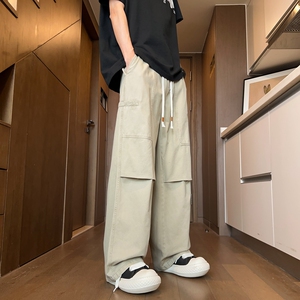 美式高街纯棉直筒休闲裤男春夏季潮牌ins宽松阔腿工装裤K2715-P50图片