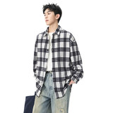 复古长袖衬衫男秋季2025新款潮牌宽松男生格子衬衣Q5570-特P42，男装衬衫，星座610（原A335）