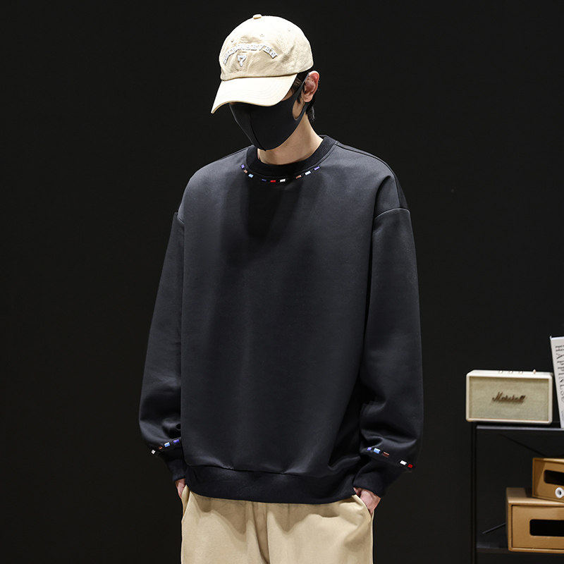 潮牌美式字母刺绣圆领卫衣男复古宽松重磅百搭套头上衣Q5572-P40，男装卫衣，星座610（原A335）