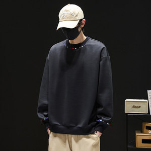 潮牌美式字母刺绣圆领卫衣男复古宽松重磅百搭套头上衣Q5572-P40，男装卫衣，星座610（原A335）