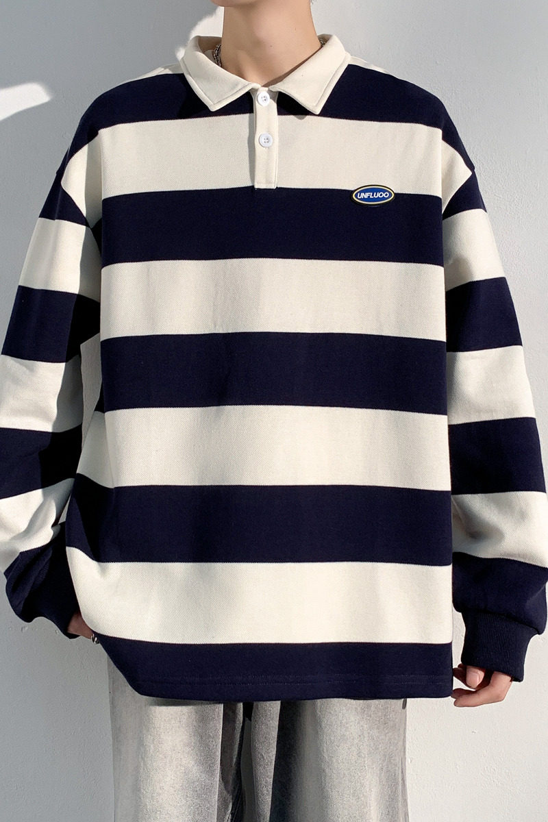 情侣卫衣2025春季男生套头翻领上衣条纹百搭衣服男女款W2381-P52,男装卫衣,星座610（原A335）