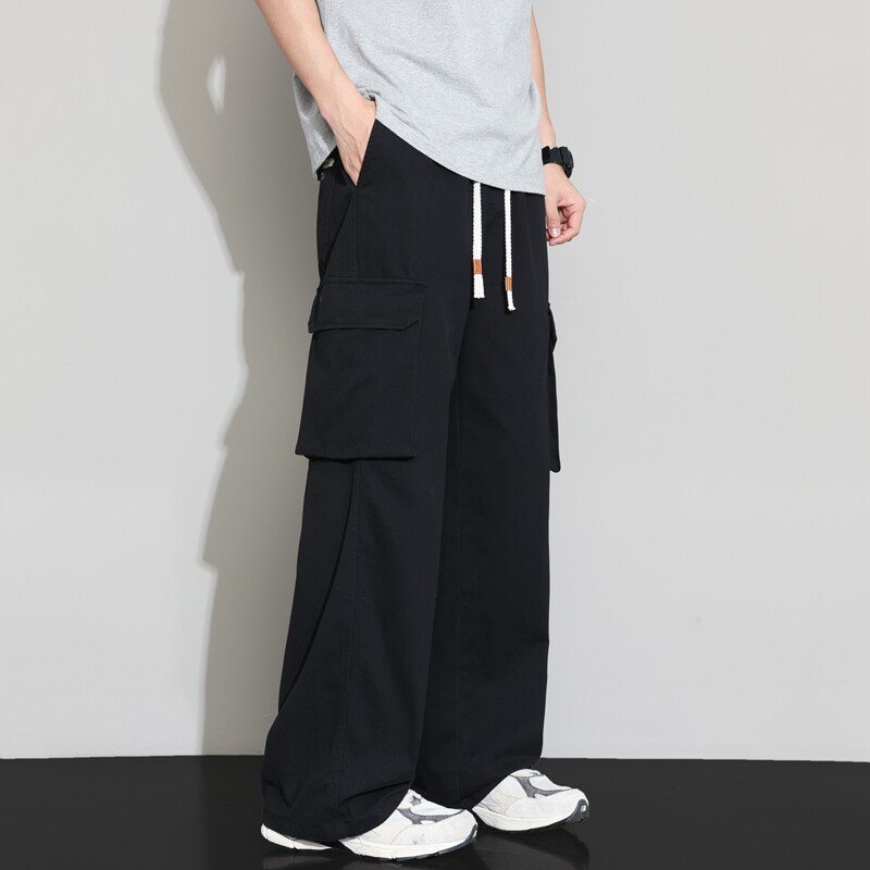 夏季新款宽松直筒阔腿裤男百搭工装抽绳纯棉休闲长裤子K2711-P52,男装工装外套,星座610（原A335）