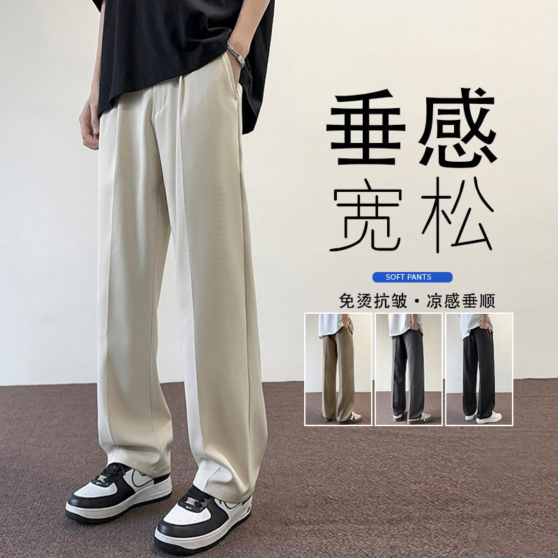 春款休闲西裤男宽松直筒韩版坠感阔腿裤西装裤垂感裤子K2501-P45图片