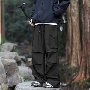 夏季新款工装裤子男宽松褶皱阔腿一裤两穿潮牌休闲长裤K2701-P40图片