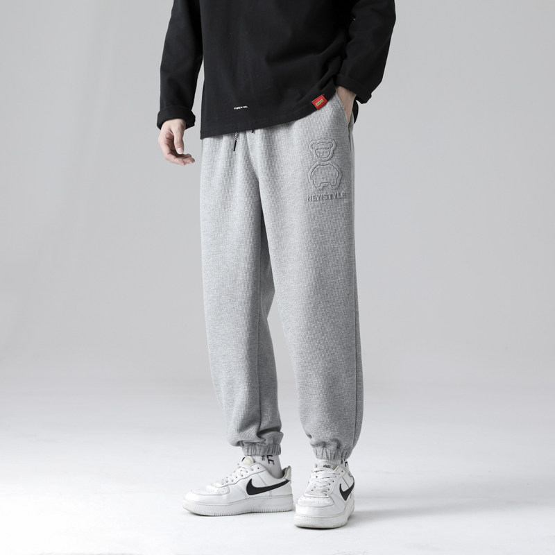 华夫格卫裤男2022年新款潮束脚休闲裤秋季九分运动裤图片