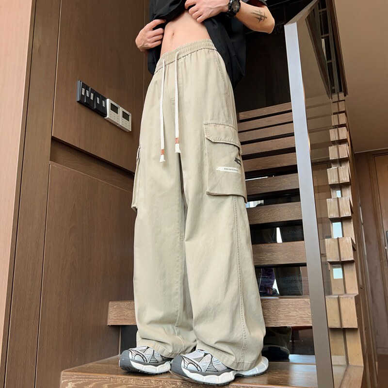 直筒休闲裤子男夏季新款宽松阔腿工装裤潮牌纯棉运动裤K2711-P52,男装工装外套,星座610（原A335）