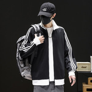 复古美式运动风立领拉链夹克男春宽松休闲百搭条纹外套Q5567-P50，男装夹克，星座610（原A335）