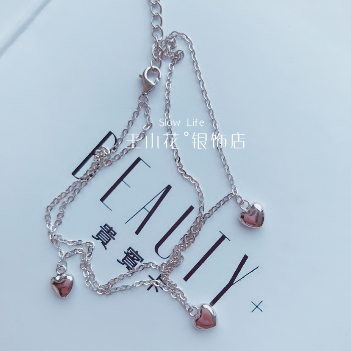 香港正生银饰心形脚链简约双学生情人节银饰足环女朋友礼物s925银