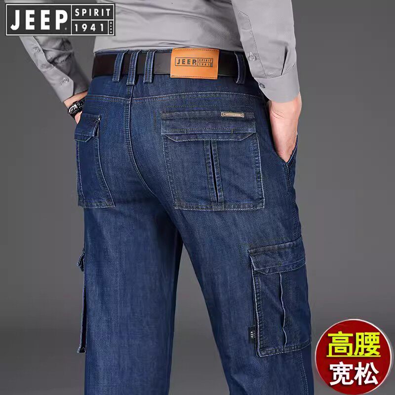吉普官方正品牌牛仔工装裤男士2026多口袋薄款中年高腰休闲裤直筒
