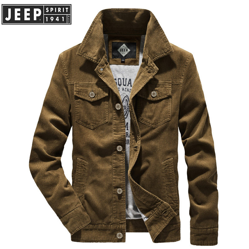 JEEP吉普官方正品牌男装春秋休闲灯芯绒夹克工装多口袋外套百搭
