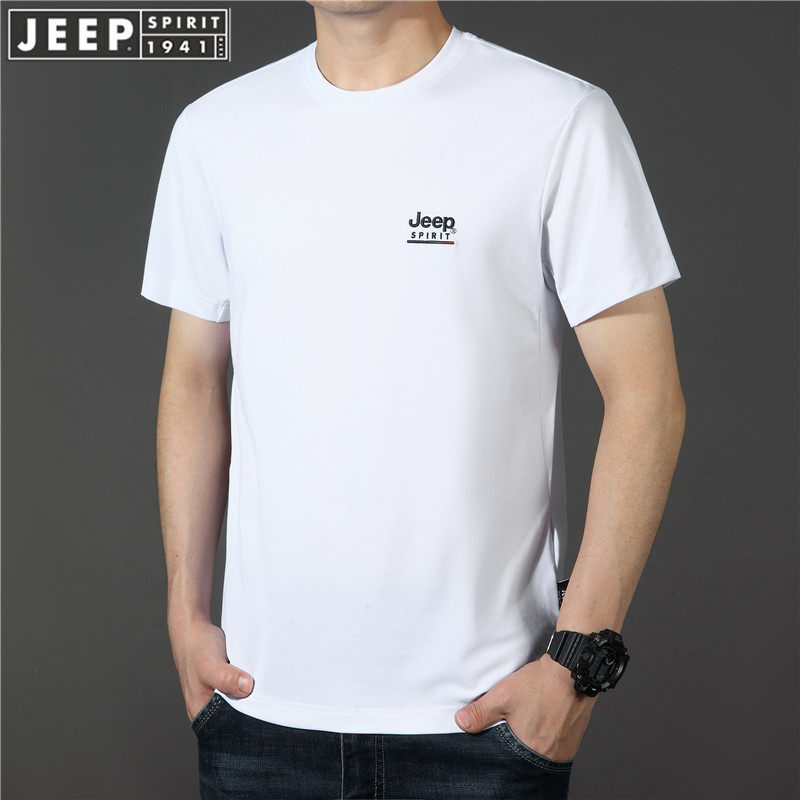 JEEP吉普2026新款短袖T恤男士圆领桑蚕丝珠地休闲打底衫男款夏季