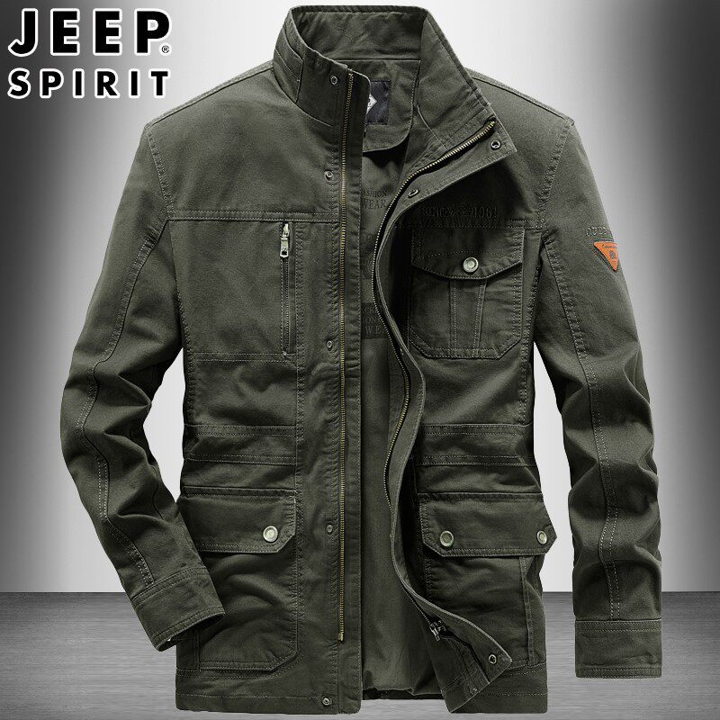 JEEP吉普官方正品牌男装中长款夹克中年男士春秋战地纯棉休闲外套