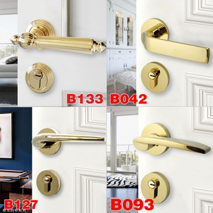 58大葫芦金色门锁室内卧室北欧静音分体门锁房门家用门把手锁具