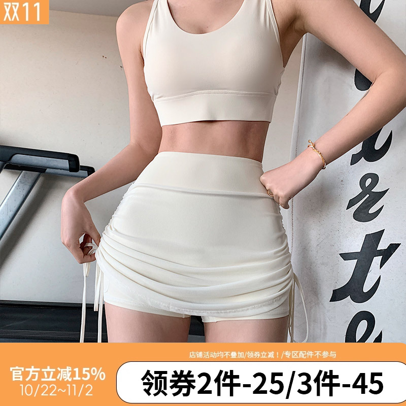 annerun辣妹侧边抽绳绑带半身裙修身弹力防走光裤裙显瘦网纱短裙