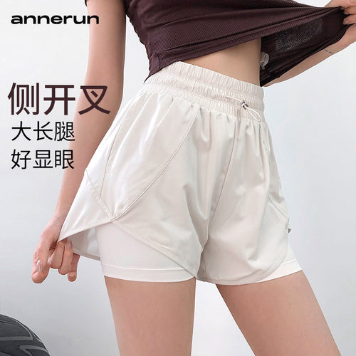 annerun假两件运动短裤女防走光速干透气休闲裤跑步瑜伽健身短裤