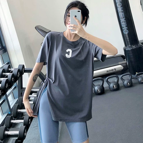 Спортивная дышащая одежда для йоги для отдыха, быстросохнущий лонгслив для спортзала, свободный крой, для бега