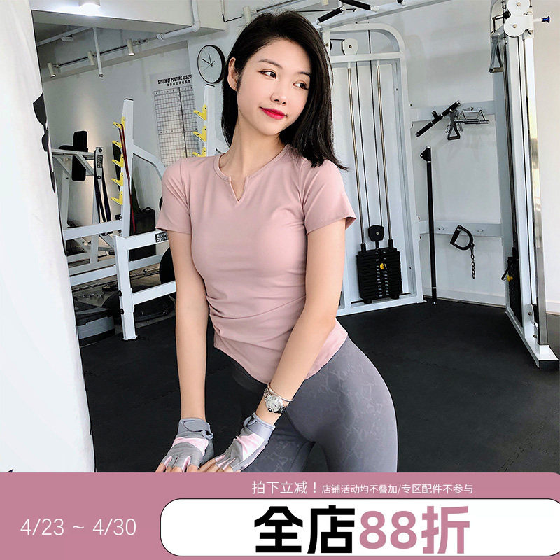 【新色】annerun紧身运动上衣女V领性感修身健身服速干衣瑜伽T恤