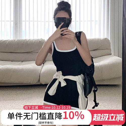 annerun撞色瑜伽服女高弹修身裸感带胸垫连体衣舞蹈运动健身服