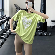 annerun印花运动上衣女宽松罩衫健身速干衣休闲短袖瑜伽服跑步T恤