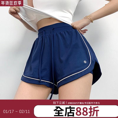 annerun健身短裤女夏假两件防走光健身房训练跑步五分宽松运动裤