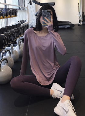 annerun运动上衣女宽松显瘦网红健身服跑步罩衫速干T恤长袖瑜伽服