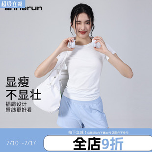 annerun运动上衣女透气紧身显瘦健身服跑步训练普拉提t恤瑜伽短袖