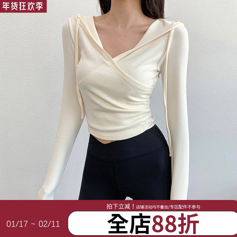 annerun速干运动T恤女连帽显瘦外穿健身服跑步交叉领休闲瑜伽长袖,运动服/休闲服装,健身衣,淘宝优惠券,粉丝福利购,淘宝优惠卷