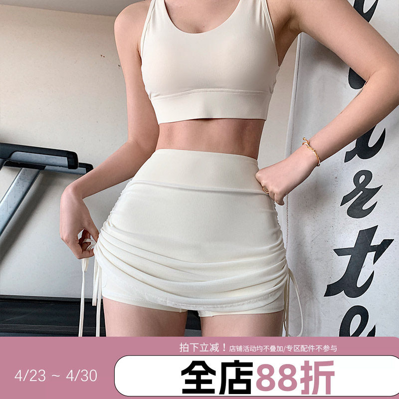 annerun辣妹侧边抽绳绑带半身裙修身弹力防走光裤裙显瘦网纱短裙