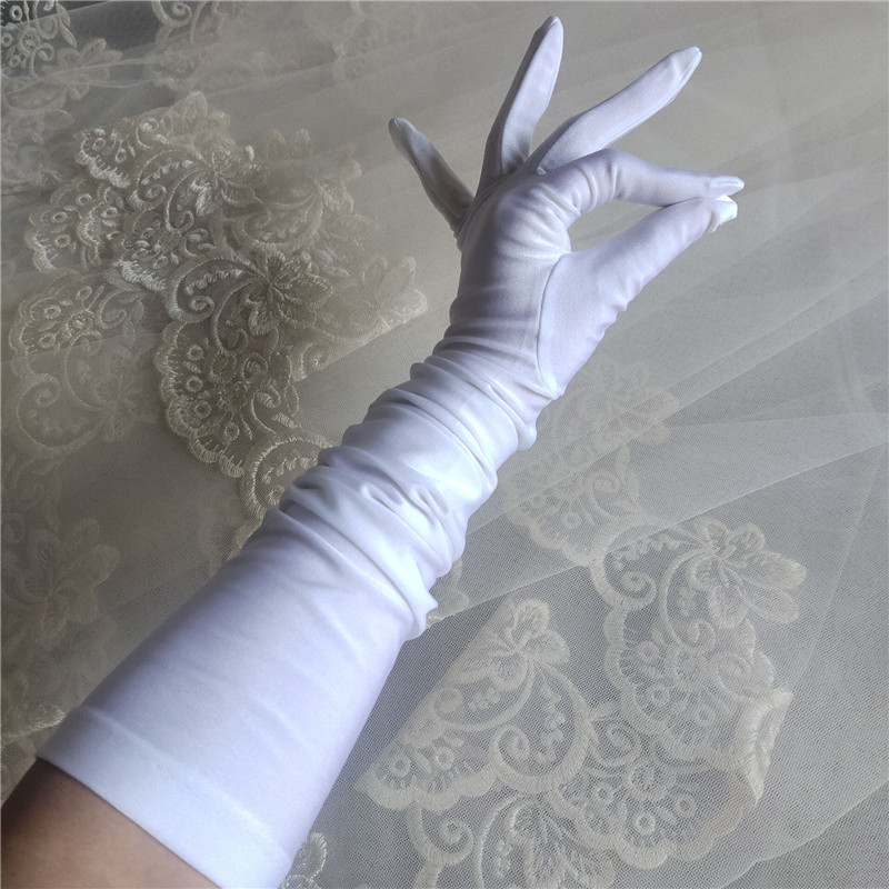 出口定做漂白色年会影楼男女cos高弹力有光锦氨新娘婚纱礼服手套
