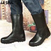 马靴男透气头层牛皮骑士靴英伦冬季 套筒无拉链全牛皮真皮中筒靴