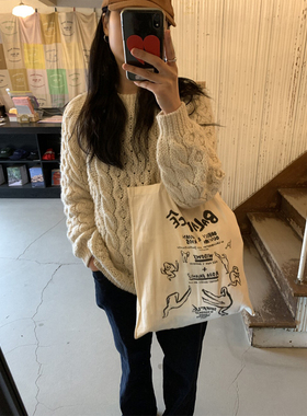 新品ofr法国周边书袋薄款单肩棉布包布袋博主同款帆布包双面印刷