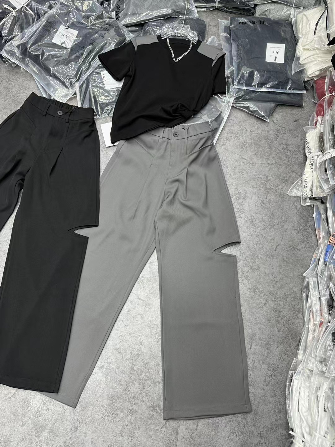 4.18DF欧货夏季新款韩版西裤时尚洋气百搭开口设计高腰时尚直筒裤