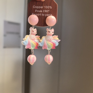 马年新品彩色多巴胺九尾狐耳环女耳钉小众设计桃花气质百搭耳夹