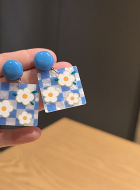 （满9.9包邮）春夏小清新蓝色花朵耳环甜美时尚百搭度假耳钉耳夹
