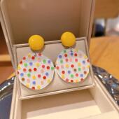 复古波点亚克力圆形耳环无洞耳夹 个性 沐琪手作小众春夏新品 时尚