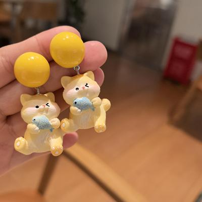 沐琪手作小众原创手作趣味小猫钓鱼可爱猫猫百搭耳环无洞耳夹