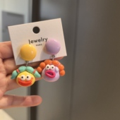 沐琪手作搞怪可爱创意香肠大嘴趣味设计感耳环撞色无洞耳夹