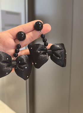 沐琪原创 个性夸张黑色蝴蝶结耳环显脸小氛围感法式耳饰无洞耳夹